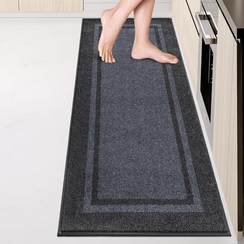 Kitchen Rugs 24" x 84", Non-Slip Runner Rugs, Bluish Grey & Charcoal - color: Bluish Grey & Charcoal, size: 24" X 84"