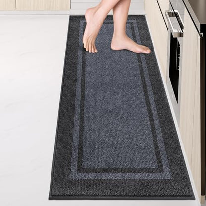 Kitchen Rugs 24" x 84", Non-Slip Runner Rugs, Bluish Grey & Charcoal - color: Bluish Grey & Charcoal, size: 24" X 84"