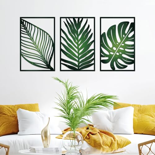 Resama 3 Pack Green Metal Monstera Palm Leaf Wall Decor - color: Green