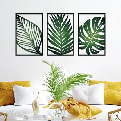 Resama 3 Pack Green Metal Monstera Palm Leaf Wall Decor - color: Green