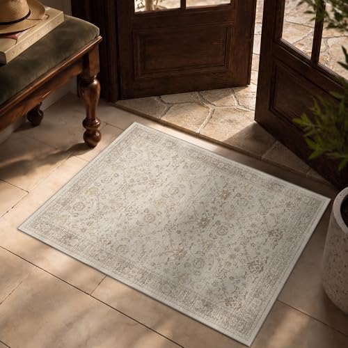 2x3 Washable Boho Entryway Area Rug Beige Non-Slip Front Door Mat - color: Beige, size: 2' x 3' (Rectangular)