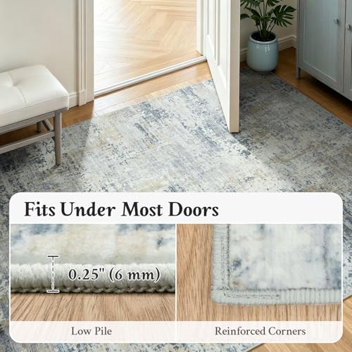 2x6 Runner Rug Non Slip Washable, Kitchen Hallway Entryway Carpet - color: Blue, size: 2' x 6' (Runner)