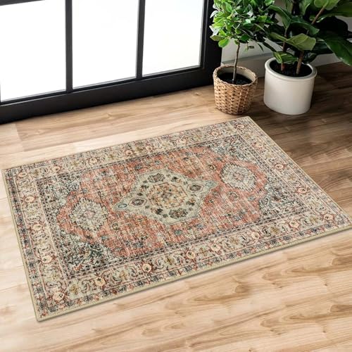 Lahome Oriental Door Mat Indoor Entrance, 2x3 Washable Rugs for Entryway - color: Terracotta, size: 2' x 3' (Rectangular)