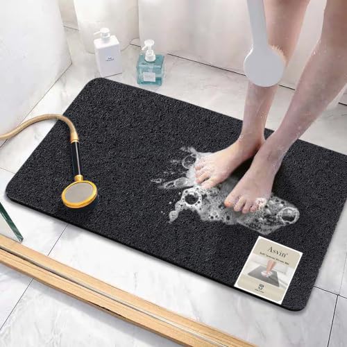Asvin Soft Textured Bath, Shower, Tub Mat, 24x32 Inch, Phthalate Free, Non Slip Comfort Bathtub Mats with Drain, PVC Loofah Bathroom Mats for Wet Areas, Quick Drying - color: Black, size: 32" x 24" (Rectangular)