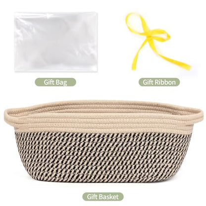 Large Gift Basket Empty with Handles, 12x8x5 inch - Medium Woven Rope Bin for Adult, Men, Boys, Pet Toys, Shelves - With Gift Bag & Ribbon, Washable, Resuable - Dark Brown - color: Black Jute(1PC), size: 1 Pack