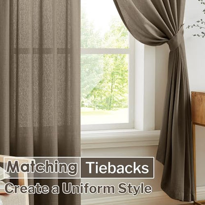 Melodieux Brown Semi Sheer Curtains 63 Inch Length for Living Room, Linen Rustic Bedroom Privacy Window Grommet Sheer Drapes, 52 by 63 Inch, 2 Panels - color: Brown, size: 52"W x 63"L (Pack of 2)