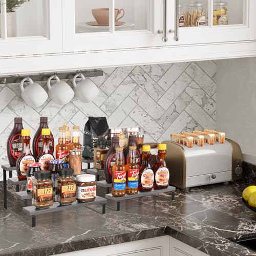 YINMIT Wooden Display Riser Stand, Tiered Perfume and Cologne Organizer Stand, 4 Tier Spice Rack Organizer, Rustic Display Shelf for Candles (4 Tier,2Pack,Grey) - color: 4 Tier,2 Pack,Grey