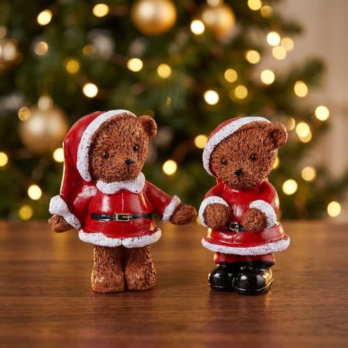 2-Piece Christmas Teddy Bear Figurines Christmas Decor Indoor