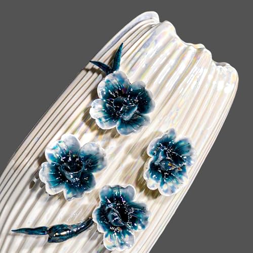 White Flower Vase, Boho Ceramic Vase for Living Room, 9 Inch - color: White and Dark Blue, size: 9 inch