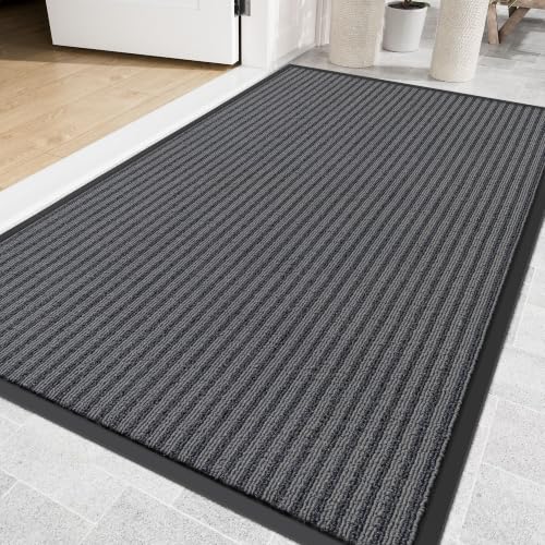 Front Door Mat Outside Entrance, 60" x 36" Heavy Duty Indoor Outdoor Doormat, Non-Slip, Trap Dirt, Low Profile Commercial Floor Mats for Entry, High Traffic Area, Grey Dual Stripes - color: Grey Dual Stripes, size: 60" x 36"
