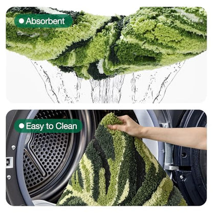 LUMI Cute Bathroom Rug Green Leaf, Absorbent Non Slip Bath Mat, 32"x48" - color: Dark Monstera-large