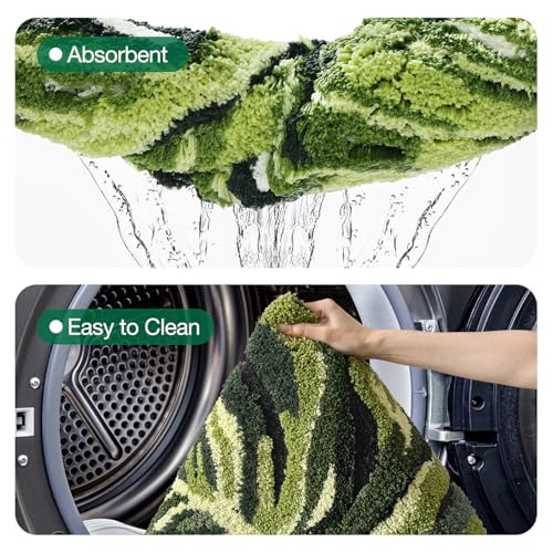 LUMI Cute Bathroom Rug Green Leaf, Absorbent Non Slip Bath Mat, 24"x32" - color: Dark Monstera