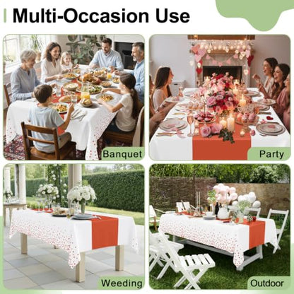 Smiry Disposable Rectangle Plastic 54 x 108 Inch Table Cloth 3 Pack - color: White and Terracotta