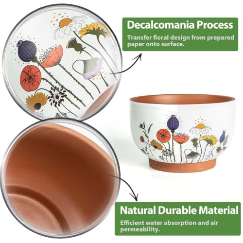 Terracotta Pots, 8+6 Inch Plant Pots, 2 Pcs with Drainage Holes - color: French Country, size: 8+6 Inch