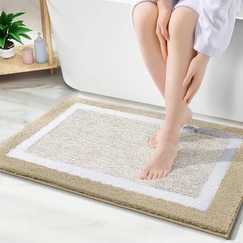 OLANLY Bathroom Rugs 36x24, Soft Absorbent Microfiber Bath Rugs, Beige - color: Beige and White, size: 36" X 24"