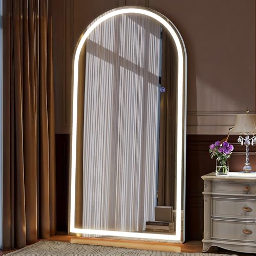 VooBang 71"x32" Large LED Arched Mirror Full Length with Dimmable Lights - color: White, size: 71"L x 32"W