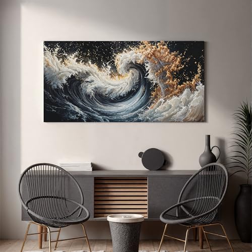 YISXINOAG Blue Gold Ocean Wall Art Coastal Abstract Painting Canvas 24"X48" - color: blue gold, size: 48"L x 24"W