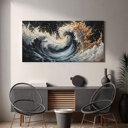 YISXINOAG Blue Gold Ocean Wall Art Coastal Abstract Painting Canvas 24"X48" - color: blue gold, size: 48"L x 24"W