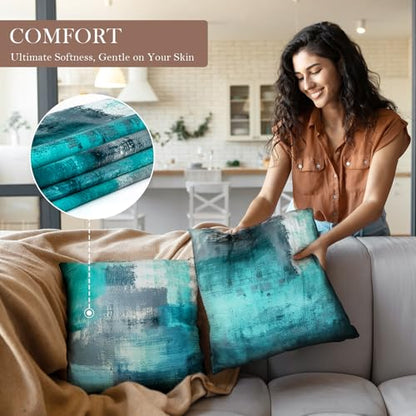 Teal Abstract Throw Pillow Covers 18x18 Set of 4 - color: Teals & Turquoise, size: 18" x 18" (Pack of 4)