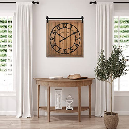 Presentime Farmhouse Barn Door Clock - color: Brown Wood