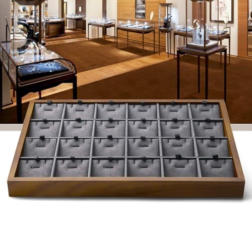 Oirlv Wooden Jewelry Tray,Jewelry Drawer Organizer,Necklace Display Tray - color: Grey 24 grid necklace/pendant jewelry tray