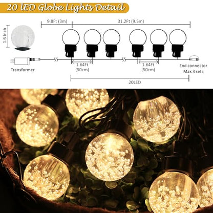AWQ 20 LED 41FT Globe Crystal Bubble String Lights Fairy String Lights