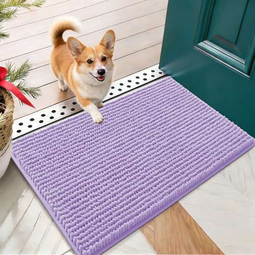 OLANLY Dog Door Mat for Muddy Paws 24x16, Extra Absorbent Chenille Mud Mat - color: Lavender, size: 24" X 16"