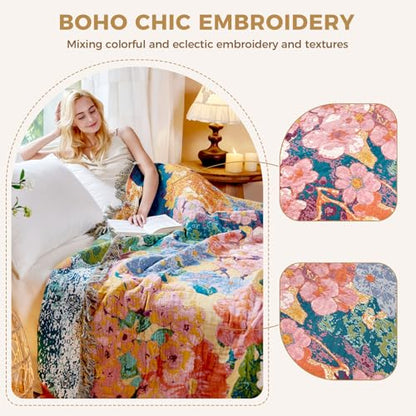 LUTBM Boho Throw Blanket for Bed 60"x80", All Season Cotton Couch Blankets - color: Countryside, size: 60"×80"