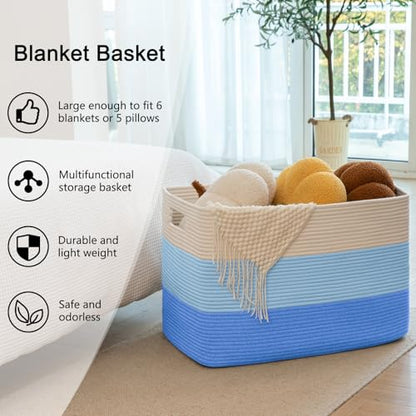 OIAHOMY 108L Extra Large Blanket Basket Dog Toy Basket Gradient Light Blue - color: Gradient Light Blue