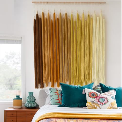 IOWER Macrame Wall Hanging Beaded Tassel Yarn Art Boho Tapestry 39" W*45" L | Yellow Yarn Art, Boho Style, Nursery Wall Decor, Bedroom Living Room Wall Art, Farmhouse Decor, Handmade Craft, Office Decor - color: Yellow