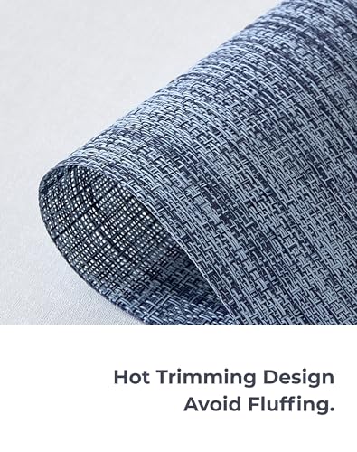 Deep Navy Woven Placemats Set of 8 - Heat Resistant Non-Slip Place mats for Dining Table, Washable Durable PVC Vinyl Woven Table Mats(Deep Navy, 8) - color: C1- Deep Navy, size: Set of 8