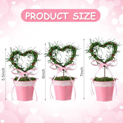 Suncalla 3 Pcs Valentines Day Artificial Heart Topiary Tree Plant with Pot 5.5'' to 7'' Heart Valentine Greenery Fake Plant Potted for Tabletop Centerpiece Tiered Tray Decor Gifts