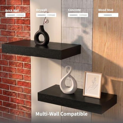 Small Black Floating Shelves for Wall, 12 Inch, Set of 2, Bathroom - color: Black, size: 11.8''