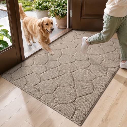 DEXI Front Door Mat Indoor Entrance, 32x48 Entryway Doormat, Pebble Beige - color: Pebble Beige, size: 32" X 48" (Rectangular)