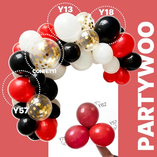 PartyWoo Red and Black Balloons 66pcs 12 Inch Black Red White Balloons - color: Red-3322