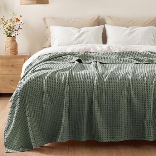 Exclusivo Mezcla 100% Cotton Blanket Queen Size for Bed, Celadon - color: Celadon, size: Queen (90" x 90")