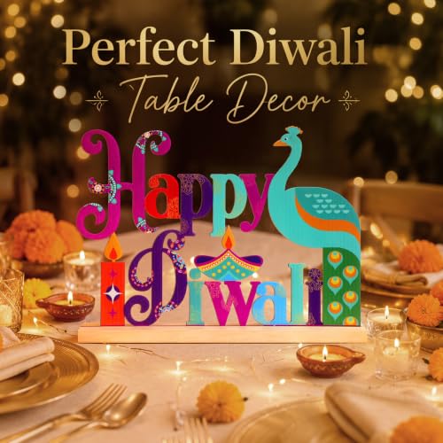 Roowest Metal Happy Diwali Tabletop Sign Deepawali Table Decor, 11.8 Inch - style: Diwali