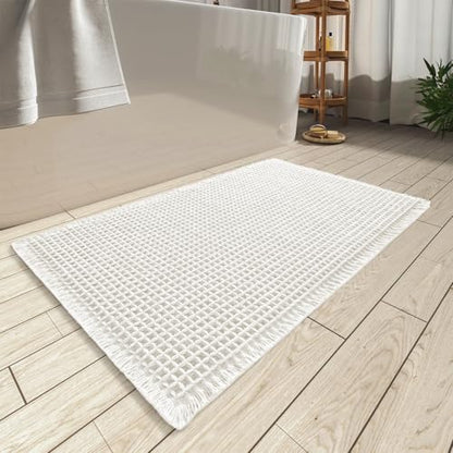Upgraded Waffle Bath Mat Ultra Absorbent Non Slip Bathroom Mat, 17" x 24" - color: White, size: 17" x 24"