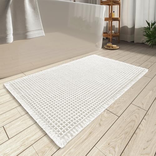 Upgraded Waffle Bath Mat Ultra Absorbent Non Slip Bathroom Mat, 17" x 24" - color: White, size: 17" x 24"
