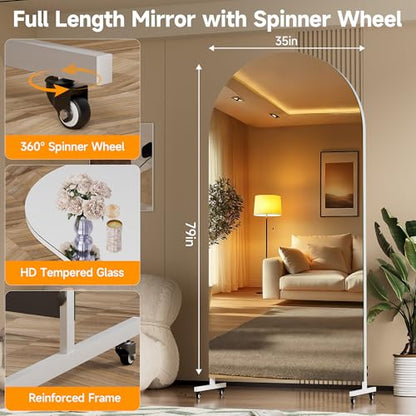 Hasipu 79" x 36" Arched Full Length Mirror on Wheels - size: 79"L x 36"W