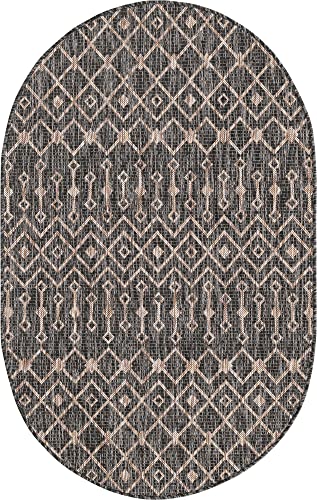 Unique Loom Outdoor Trellis Collection Area Rug - Tribal Trellis (3' 3" x 5' 3" Oval, Charcoal Gray/ Natural) - color: Charcoal Gray/Natural, size: 3'3" x 5'3" (Oval)