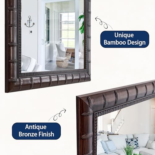 Vintage Bronze Mirror, 39'' x 27'' Solid Wood Mirror Frame with Bamboo-Joint Design, Decorative Wall Mirrors for Living Room, Bathroom, Bedroom, Entryway, Fireplace, Horizontal/Vertical - color: Bronze, size: 39"L x 27"W