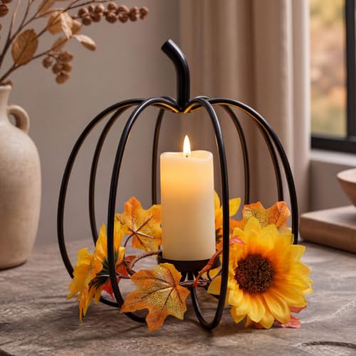 Metal Pumpkin Candle Holder 5.9" x 7.5" Fall Table Dining Centerpiece