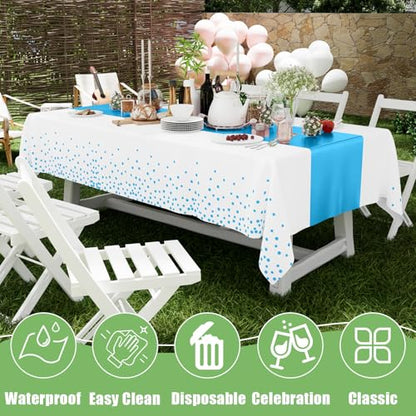Smiry Disposable Rectangle Plastic 54 x 108 Inch Table Cloth 3 Pack - color: White and Aqua