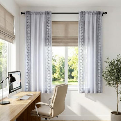 jinchan Floral Linen Sheer Boho Curtains 63 Inch Rod Pocket 2 Panels Gray - color: Boho Grey, size: 55"W x 63"L (Pack of 2)