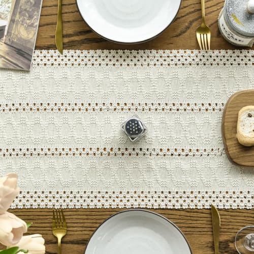 Artoid Mode Beige Woven Farmhouse Hollow Table Runner 12x48 Inch - color: Beige, size: 12" x 48", Table Runner