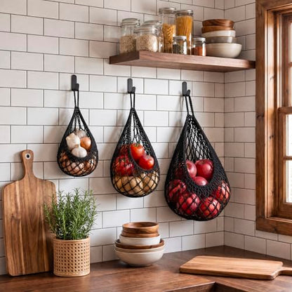 Honeydak 3 Hanging Baskets, Black, Open Mesh Teardrop - color: Black, style: Open Mesh Teardrop
