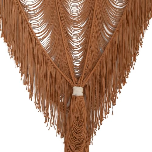 Macrame Curtain Boho Handmade Fiber Art Khaki Window Decor Yarn 59" W*75" L - color: Khaki