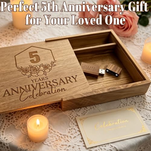 Wood USB Flash Drive 32GB USB3.0 with Gift Box for 5 Year Anniversary - color: Walnut(ANN5 Block USB+box-L), size: 32GB-3.0