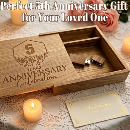 Wood USB Flash Drive 32GB USB3.0 with Gift Box for 5 Year Anniversary - color: Walnut(ANN5 Block USB+box-L), size: 32GB-3.0